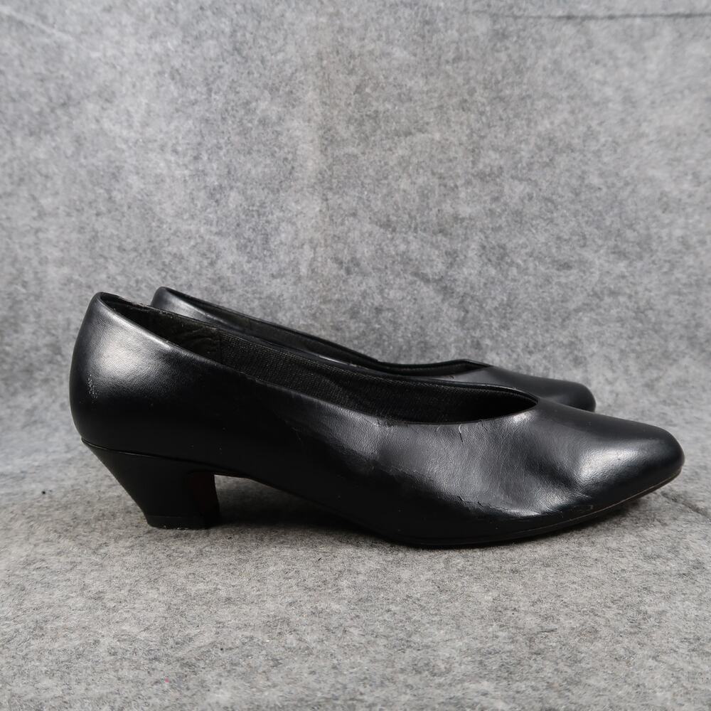 Soft Flexible Sole Shoes Womens 7 Wide Fit Classic Pumps Black Retro Kitten Heel